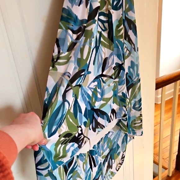 Tropical Print Halter Dress, White, Blue, & Green. Sz Sm. - Picture 2 of 8